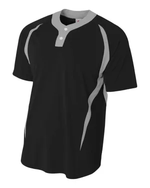 A4 N4229 2-Button Color Blocked Baseball Henley - Black Silver