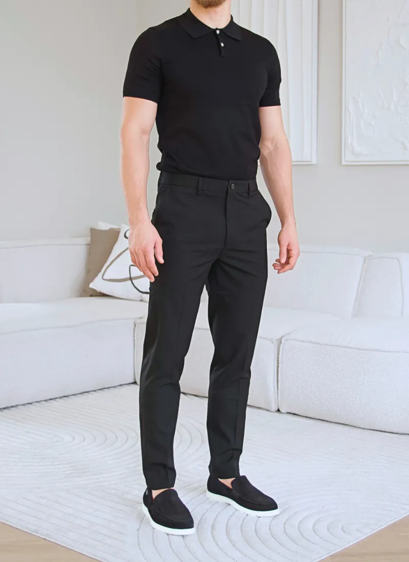 Lightweight tapered trousers - black